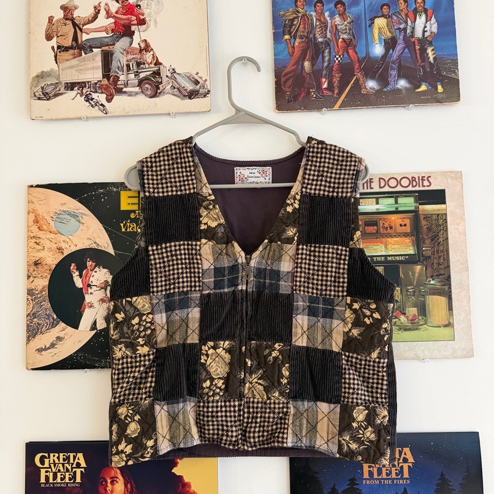 New Directions Patchwork Vest in Black and Cream